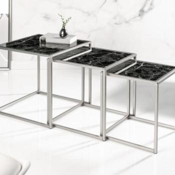 Estila Chrómový dizajnový set štvorcových príručných stolíkov Elements s čiernou povrchovou doskou 40cm obrázok