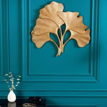 Estila Dizajnová art deco nástenná dekorácia Ginko z kovu zlatej farby 60cm obrázok