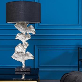 Estila Dizajnová art deco stolná lampa Ginko striebornej farby z kovu s čiernym okrúhlym tienidlom 70cm obrázok