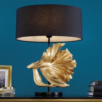 Estila Dizajnová art deco stolná lampa Sidoria so zlatou podstavou v tvare ryby a čiernym tienidlom 65cm obrázok