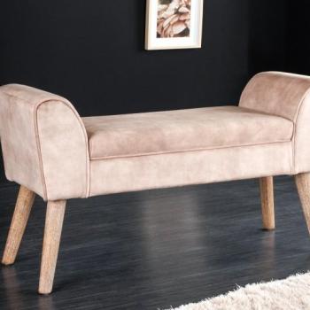 Estila Dizajnová elegantná lavica Karen so zamatovým béžovým poťahom a drevenými nožičkami 90cm obrázok