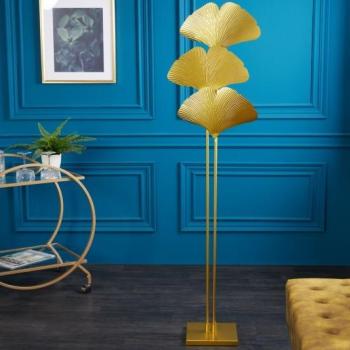 Estila Dizajnová glamour stojaca lampa Ginko zlatej farby z kovu s ozdobnými listami ginka 160cm obrázok