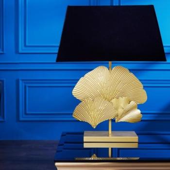 Estila Dizajnová glamour stolná lampa Ginko so zlatou kovovou podstavou a okrúhlym čiernym tienidlom 60cm obrázok