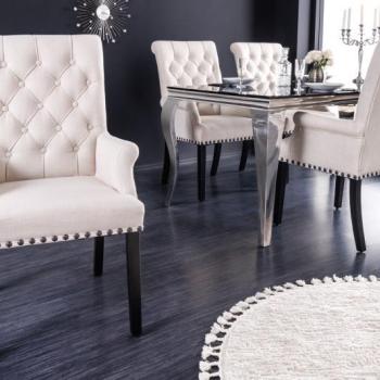 Estila Dizajnová jedálenská stolička Modern Barock so svetlým béžovým prešívaným čalúnením a čiernymi nohami 102cm obrázok