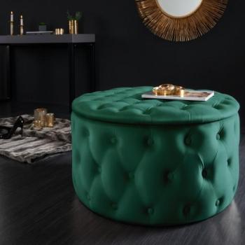 Estila Dizajnová kruhová taburetka do obývačky Modern Barock v zelenej farbe so zamatovým čalúnením 75cm obrázok