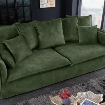 Estila Dizajnová moderná dvojsedačka Heaven so zamatovým tmavozeleným poťahom a vankúšikmi 210cm obrázok