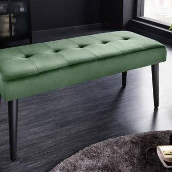 Estila Dizajnová moderná lavica Soreli so zeleným čalúnením a čiernou kovovou podstavou 95cm obrázok