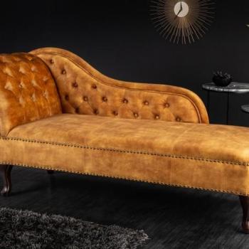 Estila Dizajnová prešívaná leňoška Chesterfield s horčicovo žltým zamatovým poťahom a masívnymi nohami 170cm obrázok