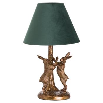 Estila Dizajnová stolná lampa Liebre so zlatým podstavcom so zajacmi a s tmavozeleným tienidlom 48cm obrázok