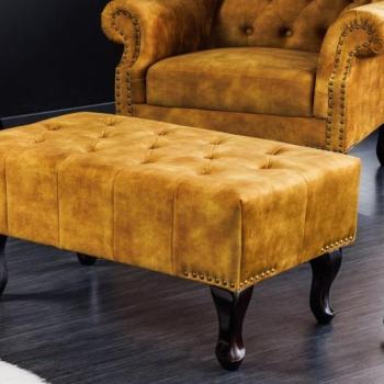 Estila Dizajnová taburetka Cella s Chesterfield zamatovým čalúnením s drevenými nožičkami horčicovo žltá 80cm obrázok