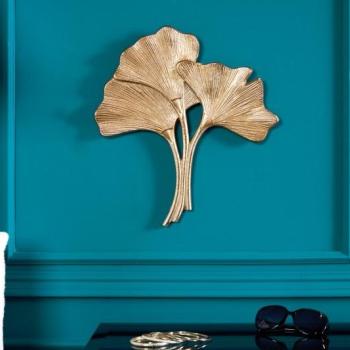 Estila Dizajnová zlatá nástenná dekorácia Ginko v art deco štýke z kovu 38cm obrázok