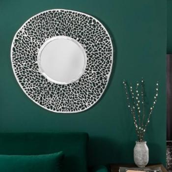 Estila Dizajnové art-deco nástenné zrkadlo Hoja s kovovým strieborným rámom 76cm obrázok
