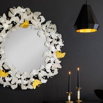 Estila Dizajnové glamour nástenné zrkadlo Ginko s ozdobným kovovým rámom z listov ginka striebornej farby 95cm obrázok
