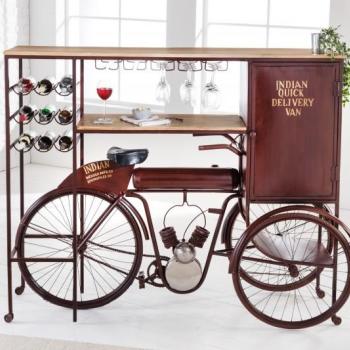 Estila Dizajnový industriálny barový pult Tricycle z mangového dreva s kovovou konštrukciou v tvare bicykla 190cm obrázok