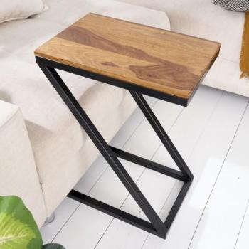 Estila Dizajnový moderný príručný stolík Dahle z masívu sheesham s čiernou kovovou podstavou 60cm obrázok