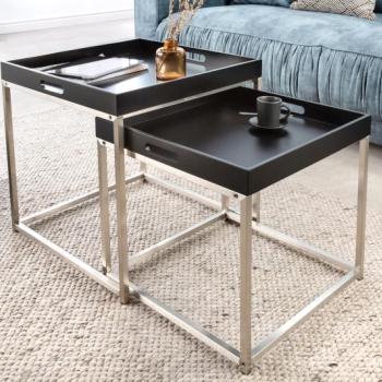 Estila Dizajnový moderný set štvorcových konferenčných stolíkov Elements s pochrómovanými nohami a čiernymi povrchovými doskami 50cm obrázok