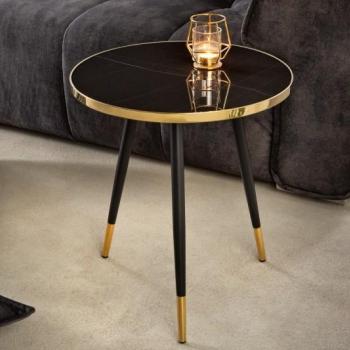 Estila Dizajnový okrúhly príručný stolík Nudy v čiernom art deco prevedení s kovovým rámom a nožičkami v zlatej farbe 45cm obrázok