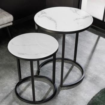 Estila Dizajnový okrúhly set príručných stolíkov Industria Marbleux v modernom štýle v prevedení biely mramor 60cm obrázok