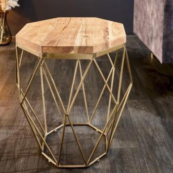 Estila Dizajnový príručný stolík Solid Diamond z masívu v modernom štýle s kovovou podstavou v zlatej farbe hnedý 50cm obrázok