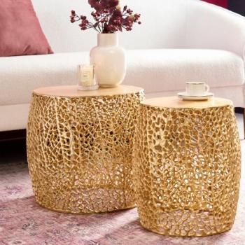Estila Dizajnový set dvoch konferenčných stolíkov Hoja z kovu zlatej farby 40cm obrázok