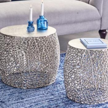 Estila Dizajnový set dvoch okrúhlych konferenčných stolíkov Hoja v striebornej farbe z kovu 40cm obrázok