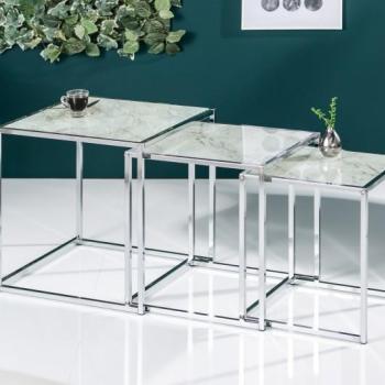 Estila Dizajnový set troch chrómových príručných stolíkov Elements s mramorovou doskou 40cm obrázok