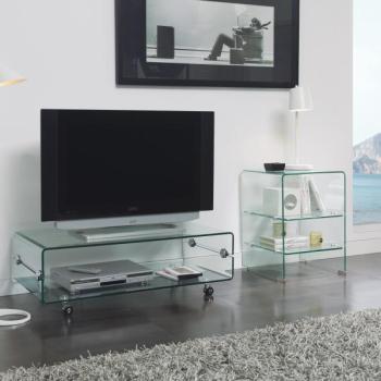 Estila Dizajnový sklenený TV stolík Cristallere na kolieskach s úložným priestorom 100cm obrázok