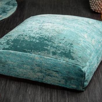 Estila Dizajnový štvorcový podlahový vankúš Prakka s tyrkysovým vintage vzorovaným polstrovaním 70cm obrázok