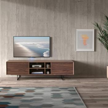 Estila Dizajnový TV stolík Chrysler v hnedej farbe s úložným priestorom s čiernymi nožičkami 180cm obrázok