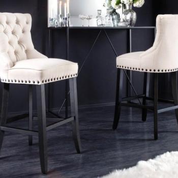 Estila Elegantná barová stolička Modern Barock so svetlým béžovým poťahom a dizajnovým prešívaním 74cm obrázok