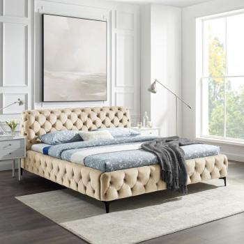 Estila Elegantná chesterfield manželská posteľ Modern Barock so zamatovým krémovým čalúnením 180x200 obrázok
