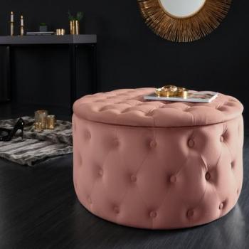 Estila Elegantná moderná taburetka do obývačky Modern Barock okrúhleho tvaru so staroružovým zamatovým poťahom 75cm obrázok
