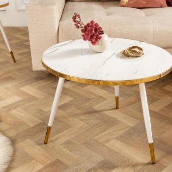 Estila Elegantný art-deco okrúhly konferenčný stolík Nudy v bielo zlatom prevedení s kovovým rámom a mramorovým dizajnom 60cm obrázok