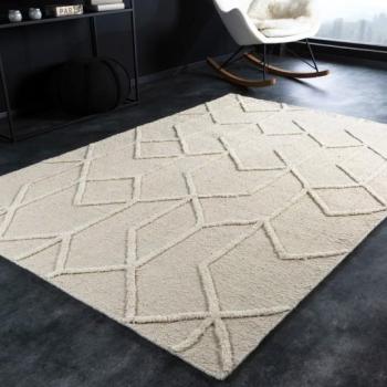 Estila Elegantný obdĺžnikový koberec Monami slonovinovej farby s geometrickým reliéfnym vzorom 230cm obrázok