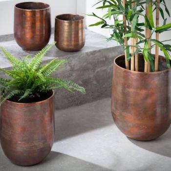 Estila Etno dizajnový set bronzových kvetináčov Auricalco zo zliatiny kovu s oblým telom 29cm obrázok