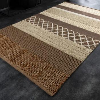 Estila Etno hnedý koberec Grostall v tvare obdĺžnika s krátkym vlasom so slonovinovými pásmi 160x230cm obrázok