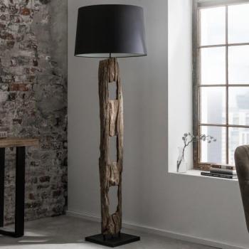 Estila Etno stojaca lampa Adelise s drevenou podstavou a čiernym tienidlom 177cm obrázok