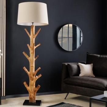 Estila Etno štýlová stojaca lampa Nature s hnedou masívnou podstavou a bielym tienidlom 175cm obrázok