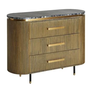 Estila Exkluzívna art deco oválna komoda Chamoix s kovovou konštrukciou zlatej farby s tromi zásuvkami 120cm obrázok