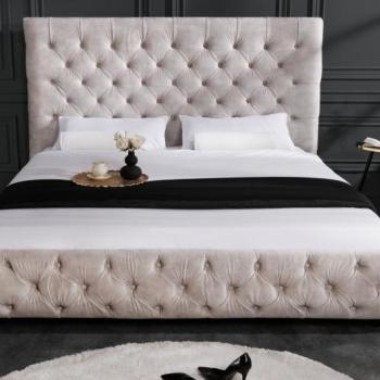 Estila Exkluzívna chesterfield manželská posteľ Kreon v svetlobéžovom odtieni šampanské 160x200cm obrázok