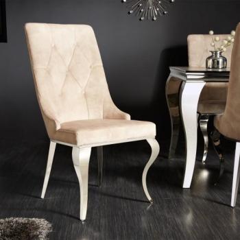 Estila Exkluzívna moderná jedálenská stolička Glamour so zamatovým béžovým čalúnením a striebornými chrómovými nohami 102cm obrázok