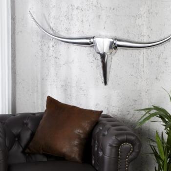 Estila Extravagantná dekoračná lebka Bull 99cm strieborná obrázok