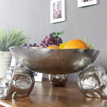 Estila Extravagantná originálna dekoračná misa na ovocie Lebka 35cm strieborná obrázok
