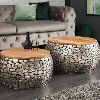Estila Extravagantný set dvoch konferenčných stolíkov Riverstone strieborná obrázok