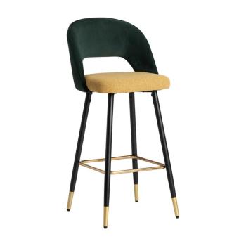 Estila Glamour art deco barová stolička Celia so zeleno-žltým poťahom a čiernymi nohami z kovu 103cm obrázok