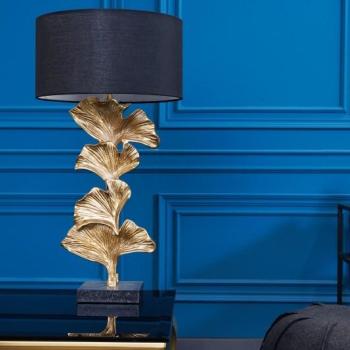Estila Glamour art deco stolná lampa Ginko zlatej farby s čiernym okrúhlym tienidlom 70cm obrázok