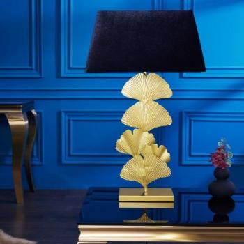Estila Glamour dizajnová stolná lampa Ginko so zlatou kovovou ozdobnou podstavou a čiernym tienidlom 78cm obrázok