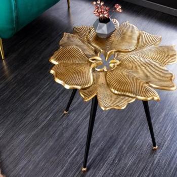 Estila Glamour dizajnový konferenčný stolík Ginko v zlatom prevedení v tvare listov ginka s čiernymi nožičkami 50cm obrázok