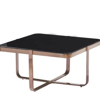 Estila Glamour konferenčný stolík Brilia z kovu v zlatom rose gold odtieni s čiernym temperovaným sklom 80cm obrázok