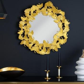 Estila Glamour okrúhle nástenné zrkadlo Ginko v zlatom prevedení s ozdobným kovovým rámom z listov ginka 70cm obrázok
